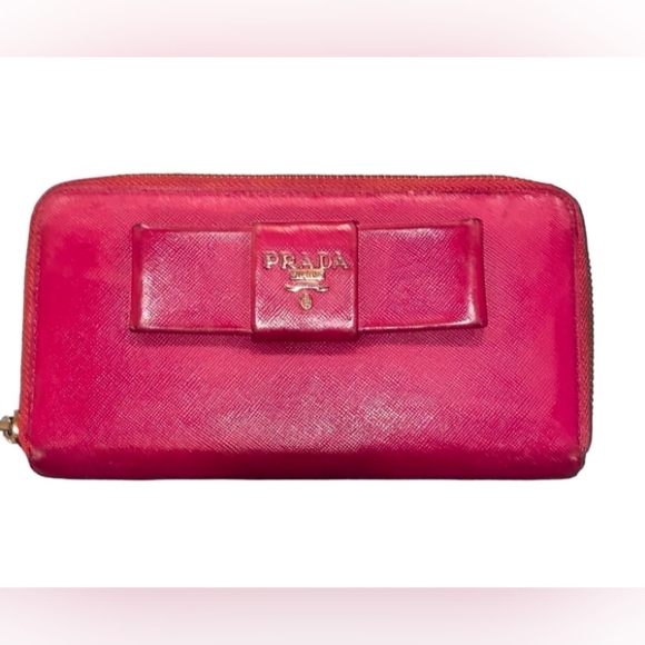 Prada Handbags - Authentic Prada Pink Saffiano Leather Pionia Fiocco Bow Long Wallet